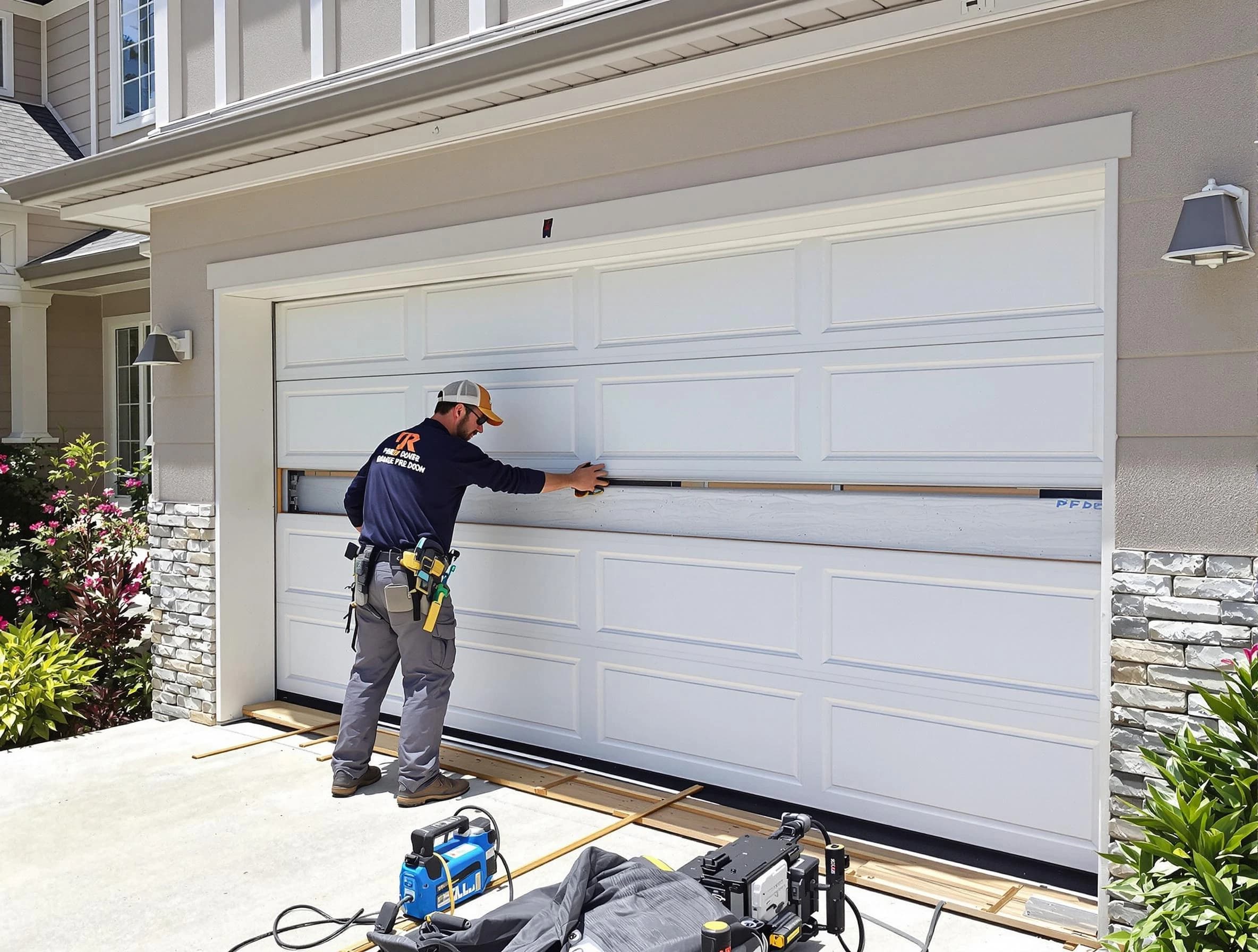 West Point Garage Door Repair team performing complete garage door replacement at West Point residence