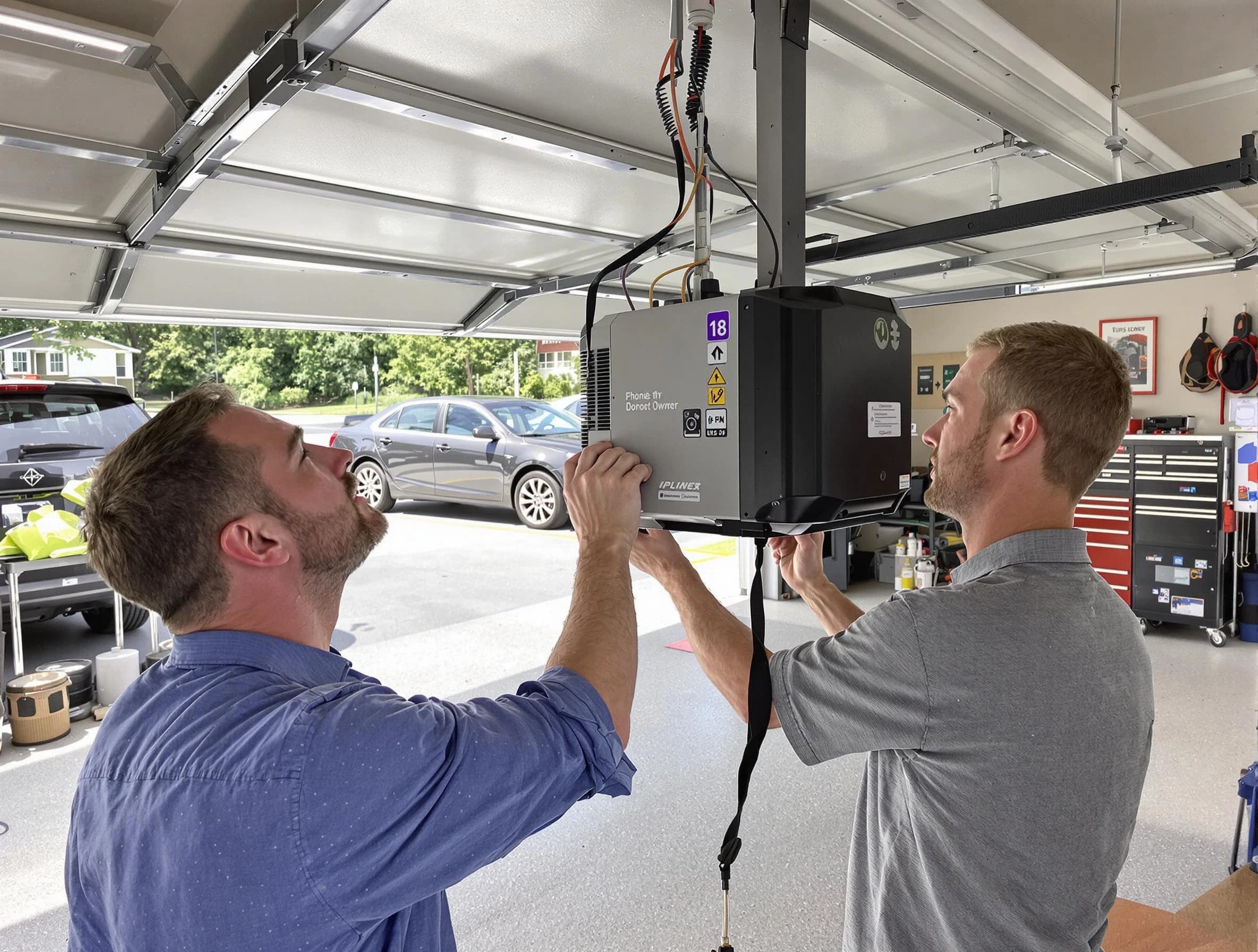 West Point Garage Door Repair technician installing garage door opener in West Point