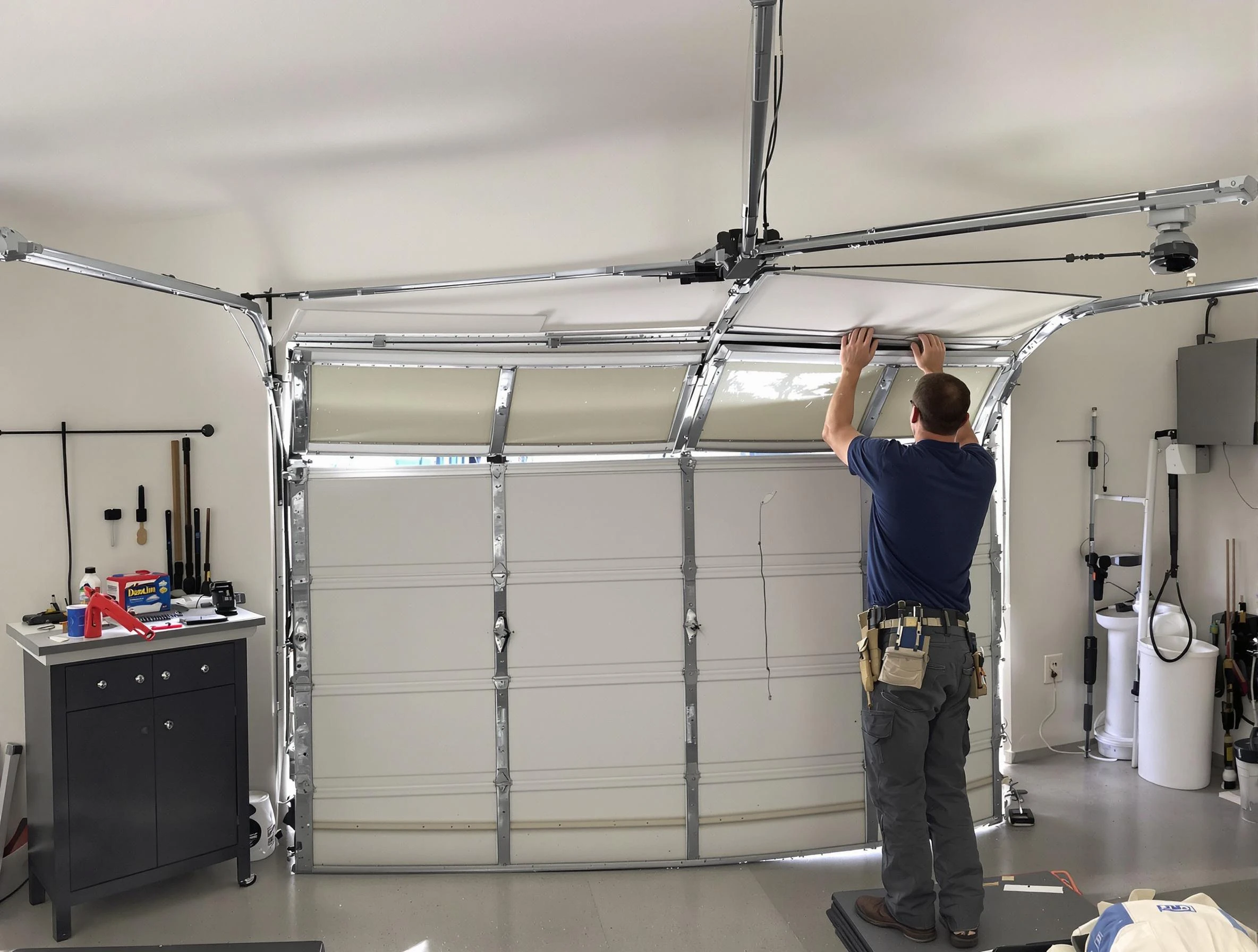 West Point Garage Door Repair specialist performing precise section replacement on West Point garage door
