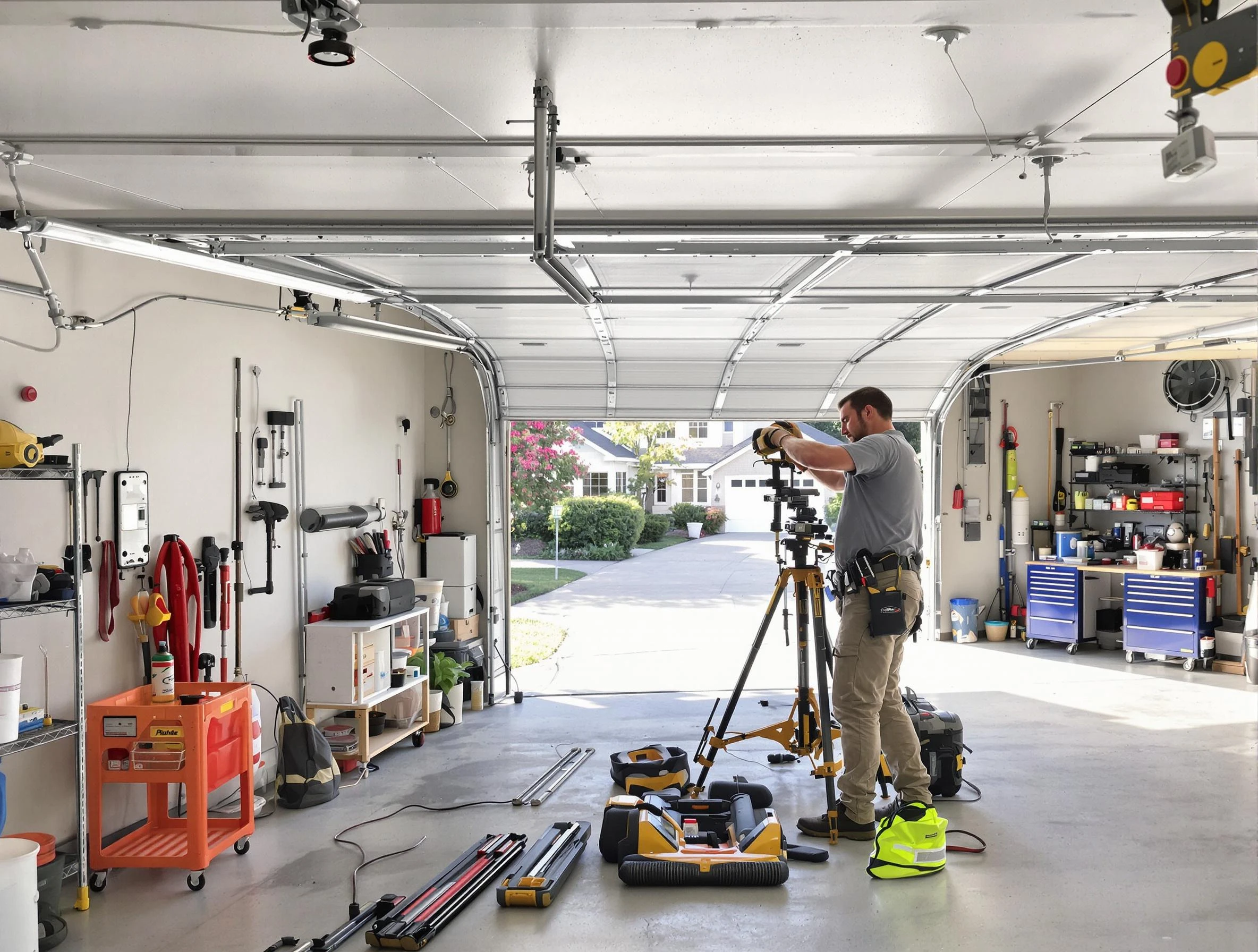 West Point Garage Door Repair specialist performing laser-guided track alignment in West Point